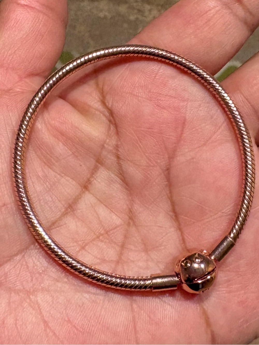 PANDORA Rose Gold Snake Chain
Charm Bracelet Barrel Clasp 7in